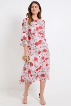 Wallis Robe Midi À Imprimé Floral Dévoré Et Manches À Volants Étagés<Femme Robes|Robes Mi-Longues