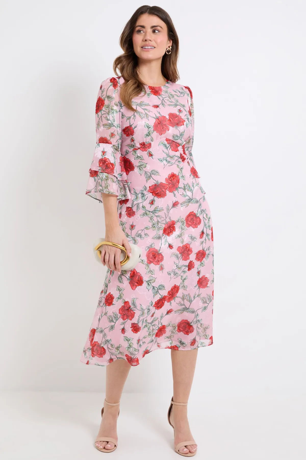 Wallis Robe Midi À Imprimé Floral Dévoré Et Manches À Volants Étagés<Femme Robes|Robes Mi-Longues