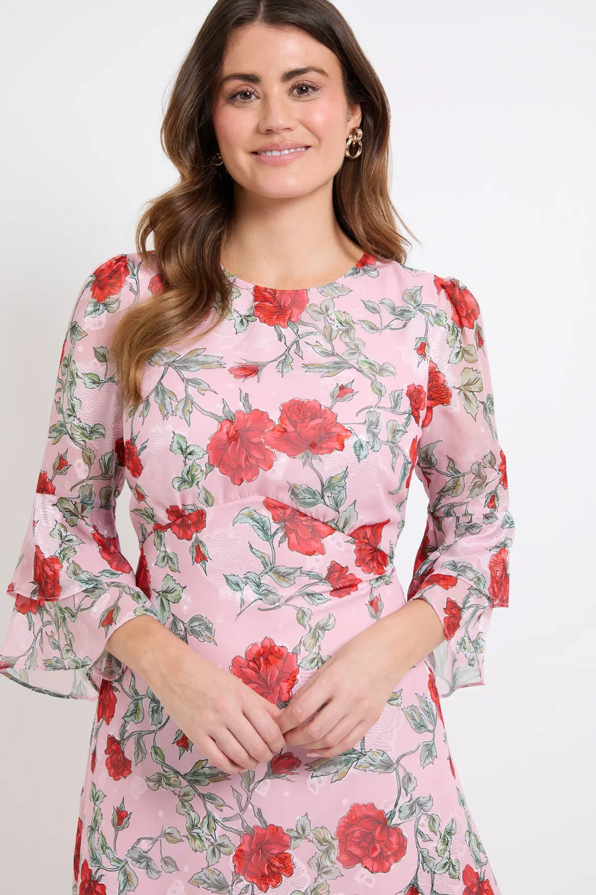 Wallis Robe Midi À Imprimé Floral Dévoré Et Manches À Volants Étagés<Femme Robes|Robes Mi-Longues