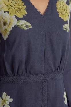 Robe Midi À Imprimé Floral Et Finitions En Dentelle