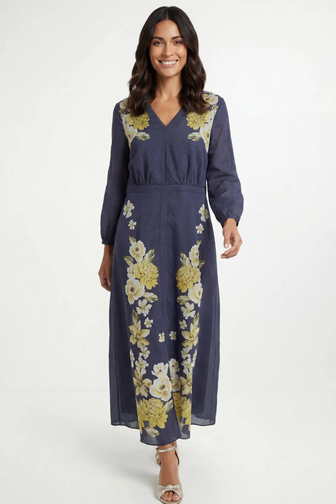 Robe Midi À Imprimé Floral Et Finitions En Dentelle