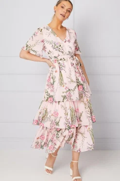 Robe Midi à Imprimé Floral et Volants pour Toute Occasion
