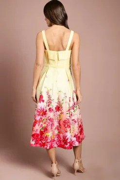 Robe Midi À Imprimé Floral Placé Avec Ceinture