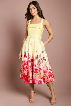 Robe Midi À Imprimé Floral Placé Avec Ceinture