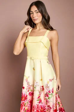 Robe Midi À Imprimé Floral Placé Avec Ceinture