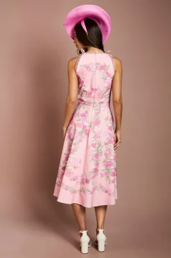 Robe Midi À Imprimé Floral Placé Avec Nœud Aux Épaules
