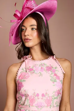 Robe Midi À Imprimé Floral Placé Avec Nœud Aux Épaules