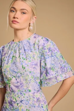 Robe Midi Jacquard Asymétrique à Volants Floraux d'Occasion
