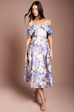 Robe Midi Jacquard Bardot À Corsage