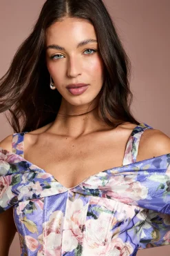 Robe Midi Jacquard Bardot À Corsage