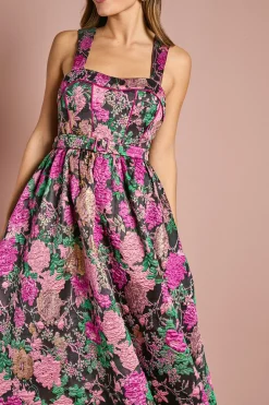 Robe Midi Jacquard à Bustier Corset et Jupe Ample