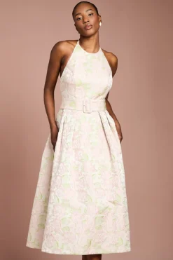 Coast Robe Midi Jacquard À Col Licou Avec Ceinture<Femme Robes Mi-Longues|Robes