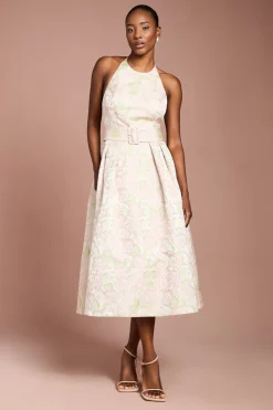 Coast Robe Midi Jacquard À Col Licou Avec Ceinture<Femme Robes Mi-Longues|Robes