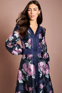 Robe Midi Jacquard À Col V Et Manches Longues