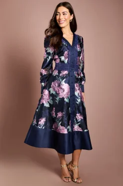 Robe Midi Jacquard À Col V Et Manches Longues