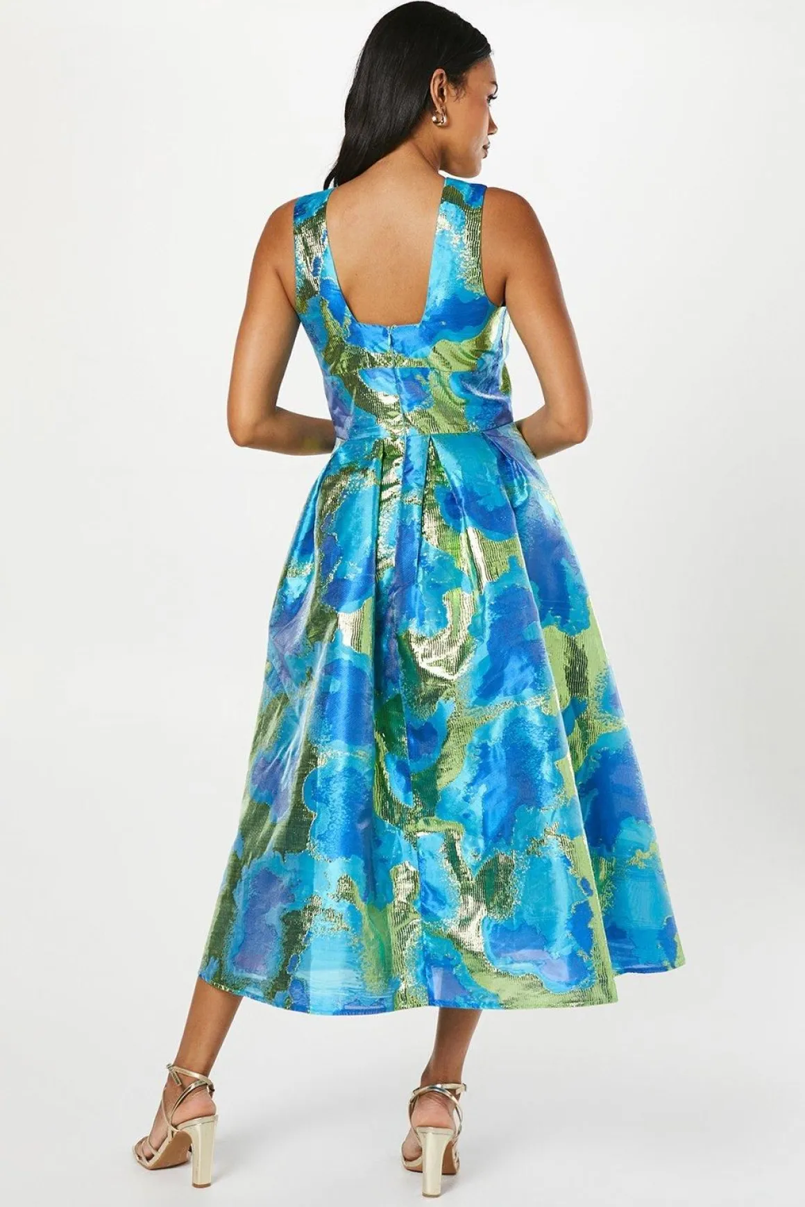 Robe Midi Jacquard à Décolleté Plongeant