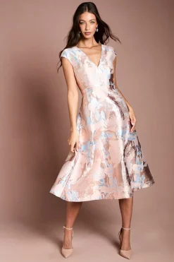 Robe Midi Jacquard À Décolleté Plongeant