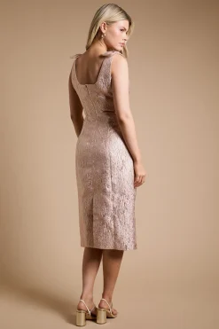 Robe Midi Jacquard DP Luxe Avec Nœud À L'épaule