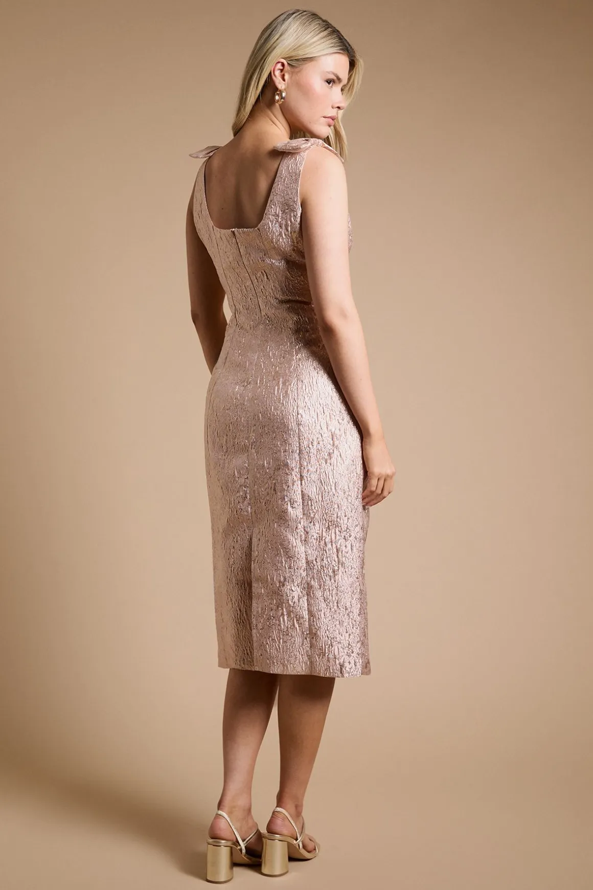 Robe Midi Jacquard DP Luxe Avec Nœud À L'épaule