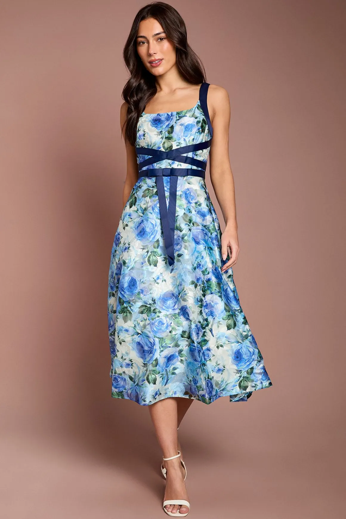 Robe Midi À Jacquard Floral Et Devant Croisé
