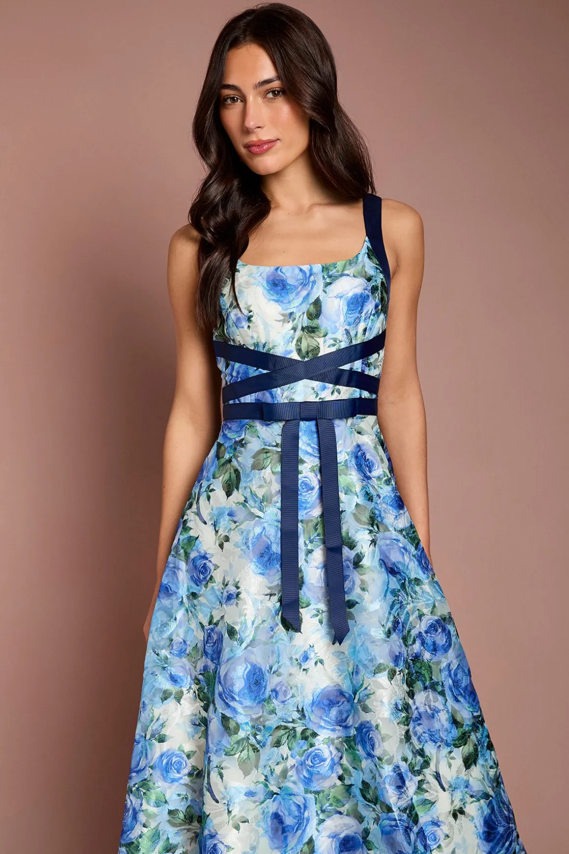 Robe Midi À Jacquard Floral Et Devant Croisé