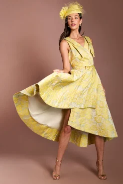 Robe Midi Jacquard Lisa À Épaules Ornées De Nœuds Coloris Tan