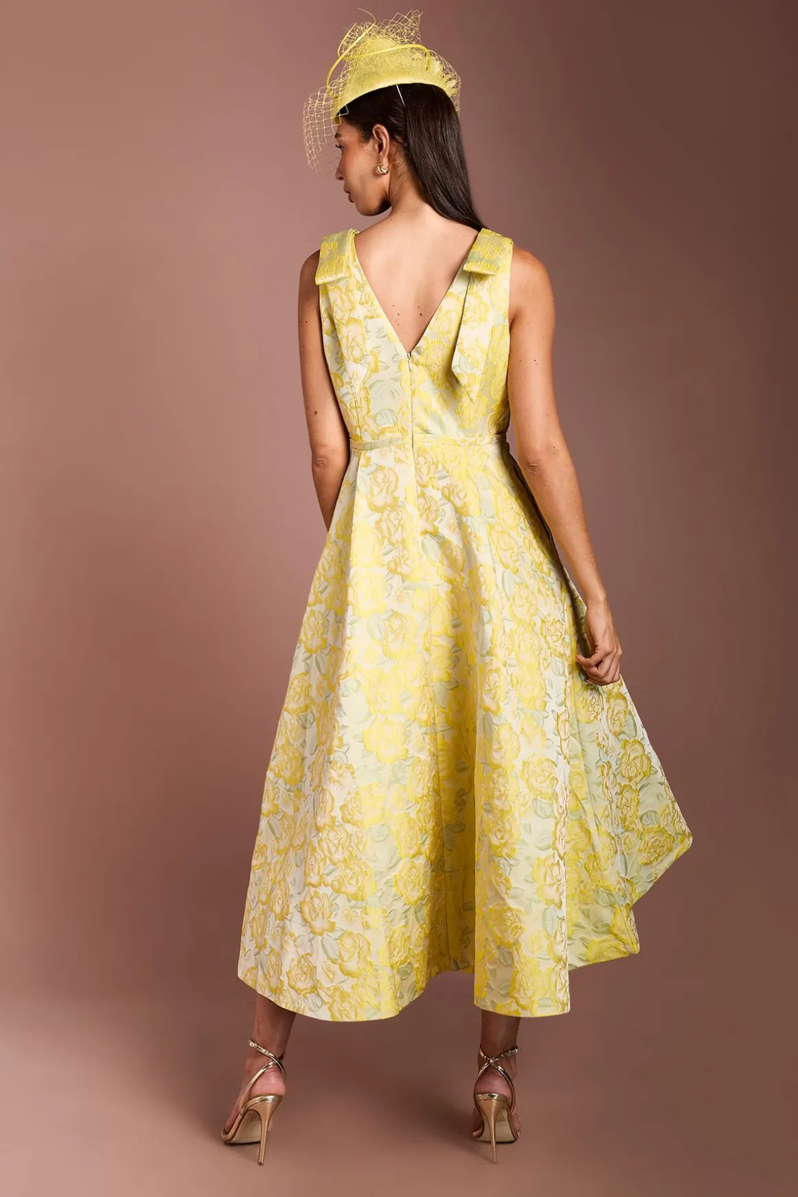 Robe Midi Jacquard Lisa À Épaules Ornées De Nœuds Coloris Tan