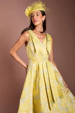 Robe Midi Jacquard Lisa À Épaules Ornées De Nœuds Coloris Tan