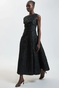 KarenMillen Robe Midi Jacquard À Manche Asymétrique<Femme Toutes Les Robes|Robes Mi-Longues