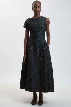 KarenMillen Robe Midi Jacquard À Manche Asymétrique<Femme Toutes Les Robes|Robes Mi-Longues