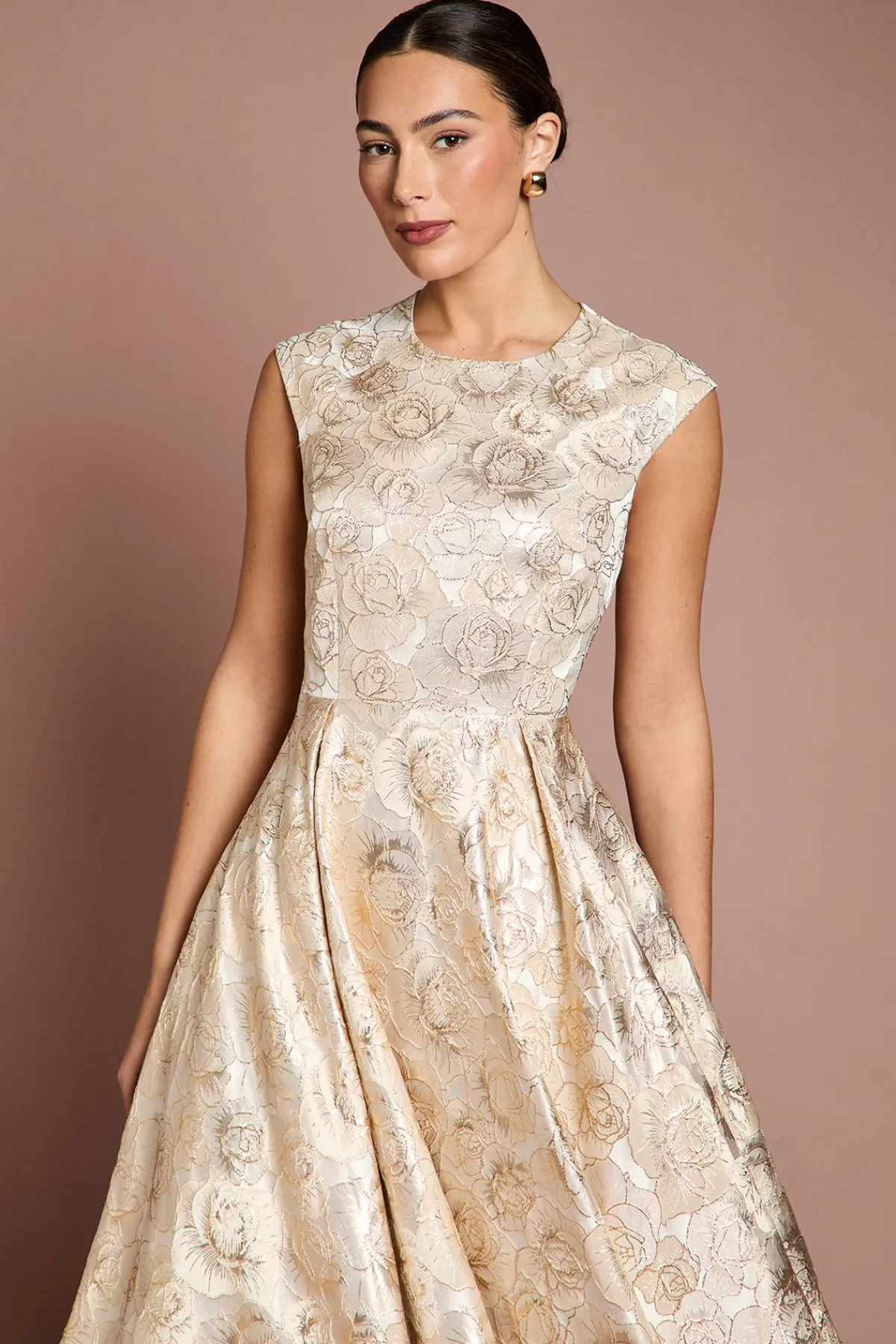 Coast Robe Midi Jacquard à Manches Courtes et Ourlet Asymétrique<Femme Robes Mi-Longues|Robes
