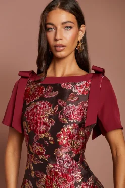 Coast Robe Midi Jacquard À Manches Courtes Avec Nœud Décoratif<Femme Robes Mi-Longues|Robes
