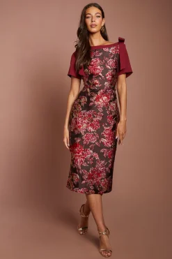 Coast Robe Midi Jacquard À Manches Courtes Avec Nœud Décoratif<Femme Robes Mi-Longues|Robes
