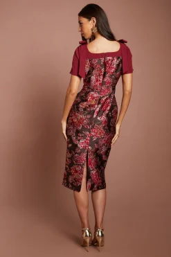 Coast Robe Midi Jacquard À Manches Courtes Avec Nœud Décoratif<Femme Robes Mi-Longues|Robes