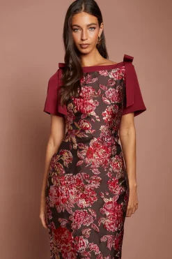 Coast Robe Midi Jacquard À Manches Courtes Avec Nœud Décoratif<Femme Robes Mi-Longues|Robes