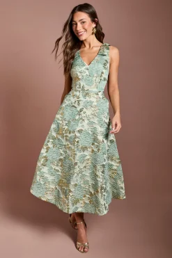 Robe Midi Jacquard À Nœuds Sur Les Épaules
