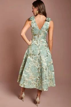 Robe Midi Jacquard À Nœuds Sur Les Épaules