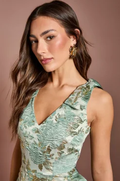 Robe Midi Jacquard À Nœuds Sur Les Épaules