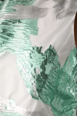 Robe Midi Jacquard Sans Manches Ajustée et Évasée