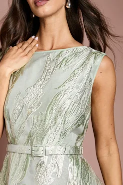 Robe Midi Jacquard Sans Manches Avec Ceinture