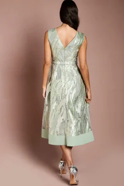 Robe Midi Jacquard Sans Manches Avec Ceinture