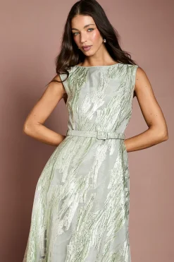 Robe Midi Jacquard Sans Manches Avec Ceinture