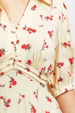 Dorothy Perkins Robe Midi Jaune à Motifs Ditsy avec Col, Détails Boutonnés et Manches Bouffantes<Femme Robes|Robes Mi-Longues