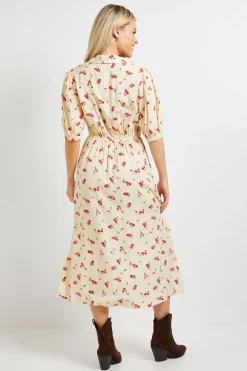 Dorothy Perkins Robe Midi Jaune à Motifs Ditsy avec Col, Détails Boutonnés et Manches Bouffantes<Femme Robes|Robes Mi-Longues