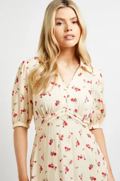 Dorothy Perkins Robe Midi Jaune à Motifs Ditsy avec Col, Détails Boutonnés et Manches Bouffantes<Femme Robes|Robes Mi-Longues