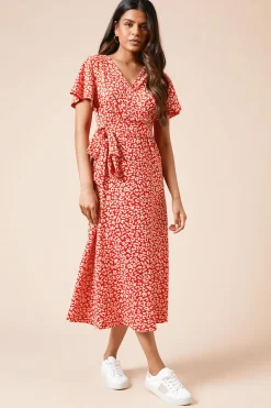 Robe Midi Jersey à Motif Animal et Devant Croisé Petite