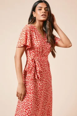 Robe Midi Jersey à Motif Animal et Devant Croisé Petite