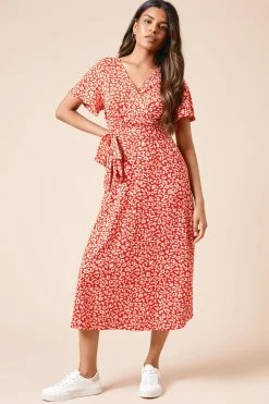 Robe Midi Jersey à Motif Animal et Devant Croisé Petite