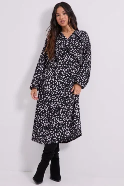 Robe Midi Jersey Petite à Pois Violets avec Couture Empire et Détails Volantés