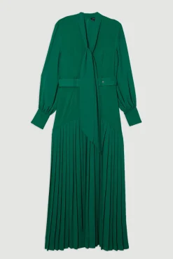 KarenMillen Robe midi Jersey Ponte Georgette Mix<Femme Robes Mi-Longues|Robes À Manches Longues